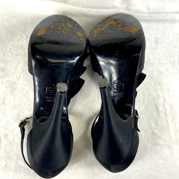 Nina Black Ruffle 4 1/2 Heel Adjustable Ankle Strap Peep Toe Shoe Size 7 1/2 - Picture 13 of 15